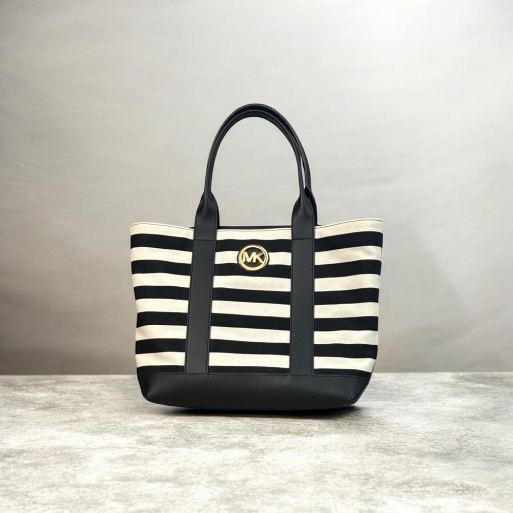 Michael Kors Striped Black and Cream Tote - Picture 1 of 4